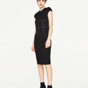 Zara Black White Midi Abstract Print Dress XL